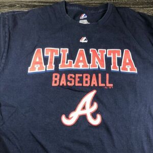 Atlanta Braves Shirt Mens Extra Large Blue Red MLB Baseball Adult Majestic 海外 即決