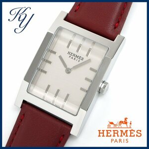 1円～ 3ヶ月保証付き 磨き済み 美品 本物 人気 HERMES エルメス タンデム TA1.710 革ベルト シルバー メンズ 時計