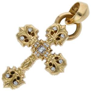 クロムハーツ Chrome Hearts 22K FILIG/CROSS-XSM P/D/フィリグリークロスXS PAVEダイヤ/ゴールドネックレストップ 中古 SS13