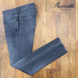 1円/Faconnable/44インチ/美脚デニムパンツ ストレッチ ダメージ ウォッシュ ワイルド テーパード 新品/青/ブルー/if308/