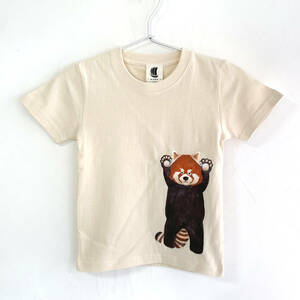 キッズTシャツ 130サイズ ナチュラル レッサーパンダ柄Tシャツ ハンドメイド 手描きTシャツ 動物