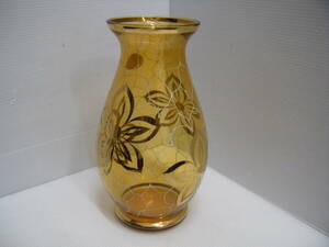 296 1円出品　ボヘミヤグラス クリスタル きらめき 花瓶 ケース付 手彫り チェコスロバキア