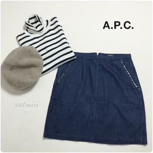 A.P.C. アーペーセー . レザー装飾 デニムスカート インディゴ 送料無料