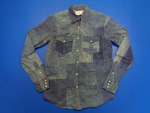 13280■美品 Polo RalphLauren DENIM&SUPPLY ポロ ラルフローレン ビンテージ 加工 デニム パッチワーク 長袖 シャン S M L 170/92A 転写