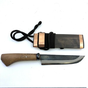 土居良明作 古式百錬 和式ナイフ 刃長約16cm 鞘付き ナロータング(Y0515_5)