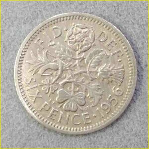 【イギリス 6ペンス 硬貨/1956年】 英国 ラッキー6ペンス/エリザベス2世/旧硬貨/コイン/古銭