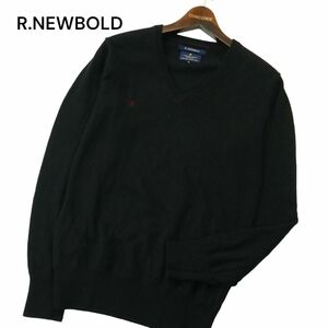 R.NEWBOLD ポールスミス 秋冬 ウール★ ロゴ刺繍 Vネック ニット セーター Sz.M　メンズ 黒　A3T15465_C#K