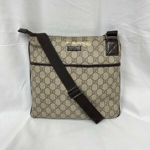 ▽▼グッチ GUCCI GGスプリーム ロゴ 総柄 ショルダーバッグ 斜め掛け PVC×レザー 茶系色 レディース メンズ 141626 204046▼▽