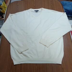 joseph＆lyman　Vネックセーター(長袖)　XLサイズ　カシミヤ１００％　秋冬コレクション　無地　黄色っぽいオフホワイト