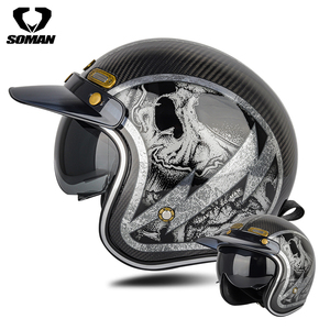 新品 カーボンファイバー 内蔵サングラス バイクヘルメット 炭素 繊維 ジェットヘルメット ライダー ビンテージ ★サイズ：XL