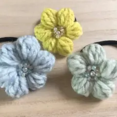 お花のヘアゴム＊3つセット＊かぎ編み　手編み　ハンドメイド