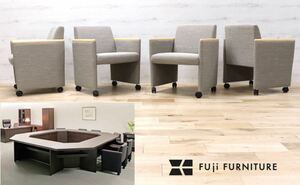 GMEK286○冨士ファニチア / Fuji furniture ミーティングチェア 事務 オフィス キャスターチェア 4脚セット 定価約28.6万 展示品