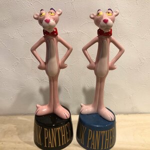 【大型・高さ約２６ｃｍ】　ピンクパンサー　The Pink Panther　貯金箱　２個セット　まとめて　陶器 雑貨 置物 ビンテージ レトロ 管理001