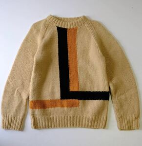 【1970〜80s】ビンテージ　ハンドメイド　デザインニットセーター　ローゲージ　古着屋　アート　柄　ブラウン　ユーロ