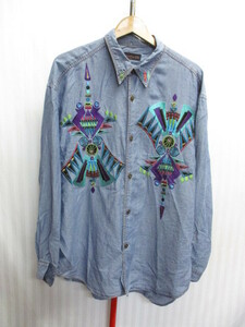 Santa fe　サンタフェ　90sヴィンテージ　シャンブレーシャツ　刺繍デザインシャツ　メンズ04 XL LL　デニムシャツ　テンセルシャツ　04253