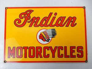 【ヴィンテージ？】 Indian MOTORCYCLES インディアン ホーロー？スチール？看板 約30.5cm程×約21cm程 中古品 JUNK扱い 一切返品不可で！