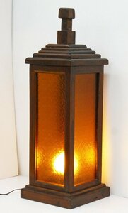 ○ 和風照明 プレスガラス 4面 行燈 行灯 色ガラス 飴色 木製 無垢 1灯式 スタンドランプ 照明 ライト テーブルランプ