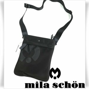 新品1円～★定価1.6万 mila schon ミラショーン 日本製 ロレート リモンタナイロン 薄マチ ショルダーバッグ 縦型 黒 超軽量 本物 ◆1466◆