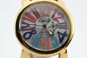ガガミラノ マニュアーレ46 スモセコ ラウンド ゴールド クォーツ メンズ 腕時計 GAGA MILANO