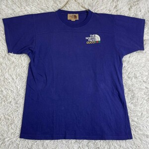 極稀品◆美品 グッチ GUCCI ノースフェイス THE NORTH FACE 半袖Tシャツ トップス プリントT プルオーバー ブルー メンズ S〜M 国内正規品