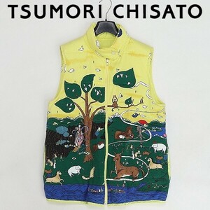 ◆TSUMORI CHISATO ROOM ツモリチサト ルーム 動物 総柄 ねこポケット 中綿 リバーシブル ベスト ルームウェア M