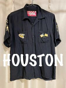 HOUSTON ヒューストン ベトシャツ レーヨンシャツ ブラック Mサイズ 半袖シャツ アロハシャツ ベトジャン ミリタリー スーベニア 刺繍