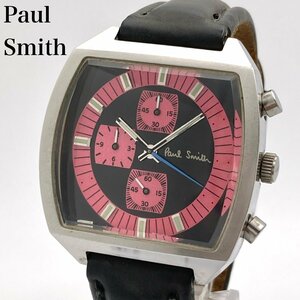 【稼働】Paul Smith ポールスミス 0530-H00893 ブラック/ピンク文字盤 クロノグラフ クォーツ メンズ腕時計 4-146-D
