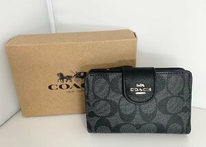 ■COACH 二つ折り財布 ミディアム コーナー ジップ C0082 ブラックスモーク×ブラック　黒 アウトレット 未使用 シグネチャー