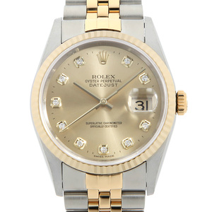 ロレックス デイトジャスト 10Pダイヤ 16233G シャンパン T番 中古 メンズ 腕時計