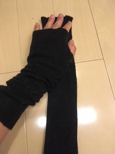 ウールリブロング手袋 ブラック