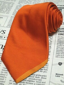 エルメス HERMES 微光沢 ネクタイ フランス製 シルク100% 大剣先小剣先差し色使い オレンジ系 G-004920 ゆうパケット