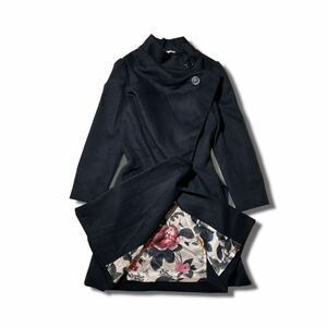 美品 Vivienne Westwood RED LABEL 変形 アシンメトリー スタンドカラー 裏地 花柄 ウール ロング コート 2 ヴィヴィアン ウエストウッド