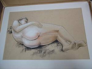 F 1000 X 700mm 大きな 裸婦画 エストニア アーティスト作 パステル画 本物