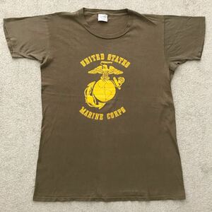 80s 米軍実物 USMC U.S.MARINE CORPS Tシャツ ビンテージ ミリタリー UNION UNDERWEAR CO INC ブラウン436 アンダーシャツ (L) 86年会計 ③