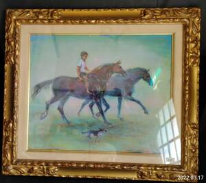 加藤助八 画伯 の馬の油彩画です　題名は、駈ける　　「真作」（8号サイズ）