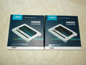 Crucia MX500 SSD - CT500MX500SSD1 1台 + CT1000MX500SSD1 1台 残り寿命：少