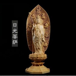 高品質 仏教工芸品　木彫仏教　精密彫刻　極上品　仏師で仕上げ品　日光観音菩薩立像 高42.5cm