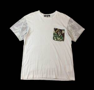 COMME DES GARCONS HOMME DEUX コムデギャルソンオムドゥ AD2012 半袖Tシャツ 切り替え ポケット付 カットソー 白 柄 M 送料250円