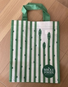 Whole foods market ホールフーズマーケット　ミニ　エコバッグ　買い物袋　ショッピングバッグ　グリーン　アスパラガス　ストライプ