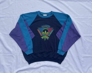 90s adidas マルチカラースウェット multi coler sweatshirt 常田大希 着用同型 トレーナー vintage ブルー サイズD7 F186 LL相当