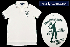 S-9297★送料無料★超美品 激レア稀少モデル★Polo by Ralph Lauren ポロ ラルフローレン LAWN TENNIS★テニス ライン 半袖ポロシャツ Ｌ