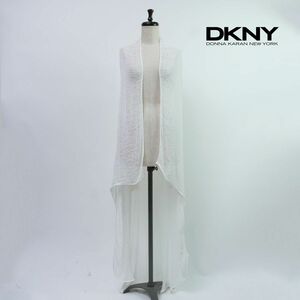 美品 DKNY ダナキャランニューヨーク 透かし編みシアーロングトッパーカーディガン トップス レディース 白 ホワイト サイズS*OC1659