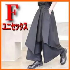 モード系　アシメスカート付きパンツ　ゴシックV系　袴ワイドパンツ　ユニセックス