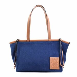 ロエベ LOEWE ショルダーバッグ クッション トート スモール キャンバス/レザー ネイビー/ブラウン e57468f