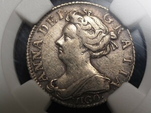 1円スタート)アン女王 VIGO イギリス スペイン継承戦争 ヴィーゴ湾★6ペンス 銀貨★ XF45 NGC 鑑定済み アンティークコイン