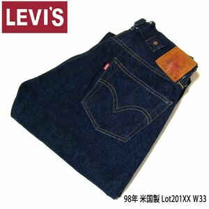 98年 米国製 LEVIS リーバイス 美品 濃紺 Loｔ 201XX ビンテージ 復刻 W33 デニム 555 バレンシア 検 501XX レプリカ Z15051