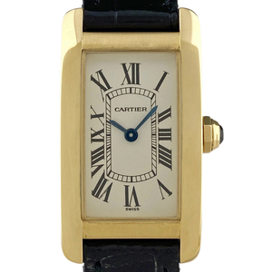 カルティエ CARTIER タンクアメリカン SM ローマン W2601556 腕時計 YG レザー クォーツ アイボリー レディース 【中古】