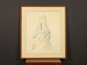 【版画】【伝来】sh6839〈藤田嗣治〉額装 美人画 聖母子図 リトグラフ レオナール藤田 洋画家