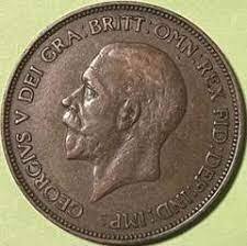 おたから　ロイヤルミント　ジョージ５世の１ペニー銅貨　1927年　97年前　イギリス国内での流通貨幣　貴重品