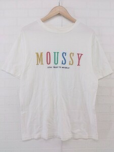 ◇ MOUSSY マウジー 刺繍 半袖 Tシャツ カットソー サイズF オフホワイト レディース P